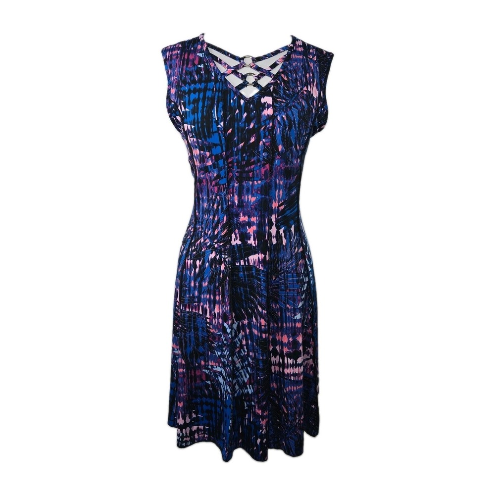 Cocomo Medium Sleeveless Blue Abstract Print Stretch Knit Dress